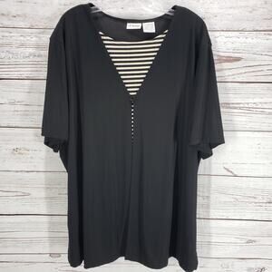 Liz Baker Women's Black Slinky Striped Layer Top Size 2X
